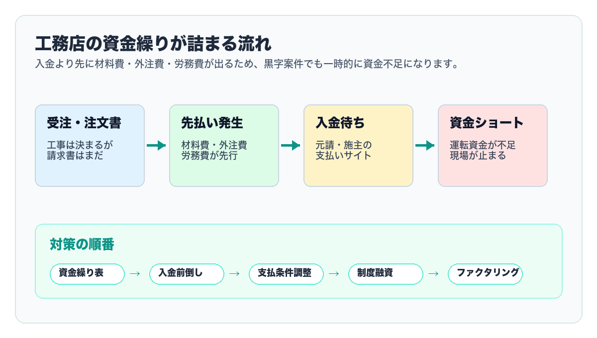 工務店の資金繰りが詰まる流れと対策の順番