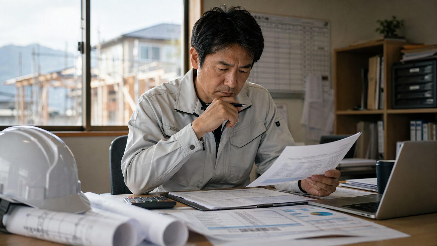 工務店の資金繰りを確認する建設会社経営者